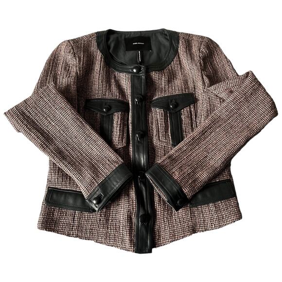 Isabel Marant Tweed Kacie Leather Trim Jacket Blazer Size 6 US - Picture 2 of 11